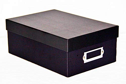 Decorative photo storage box with lid and label (Black)