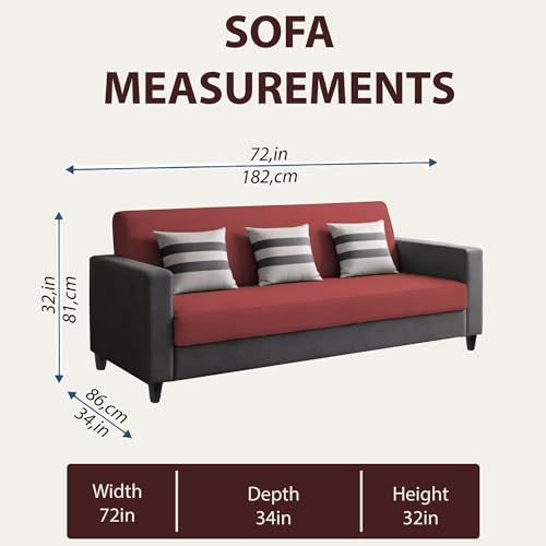 Image of Casaliving Amara 3 Seater Sofa Set for Living Room (Black Maroon Colour Fabric) Premium Fabric Sofa