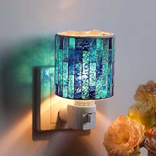 Motifeur Mosaic Glass Plug-In Fragrance Wax Melt Warmer, Decorative Pluggable Night Light (Tile Blue) #TOP1