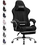 GTPLAYER Gaming Stuhl Stoff, Bürostuhl Massage Gaming Sessel Ergonomischer Gamer Stuhl mit Fußstütze, Gepolstert Gaming Chair, Drehsessel 150KG, schwarz