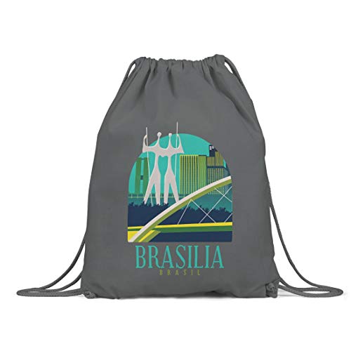 BLAK TEE Brasilia Brasil City View Organic Cotton Drawstring Gym Bag Grey