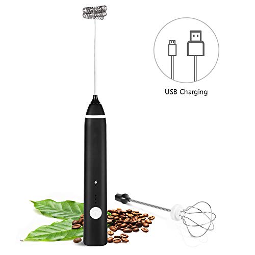 Lerivor Rechargeable Milk Frother Handheld Electric Foam Maker with 2 Stainless Whisk