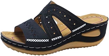 Women's T-Strap Cutout Perforated Embroidered Chunky Platform Wedge Sandal