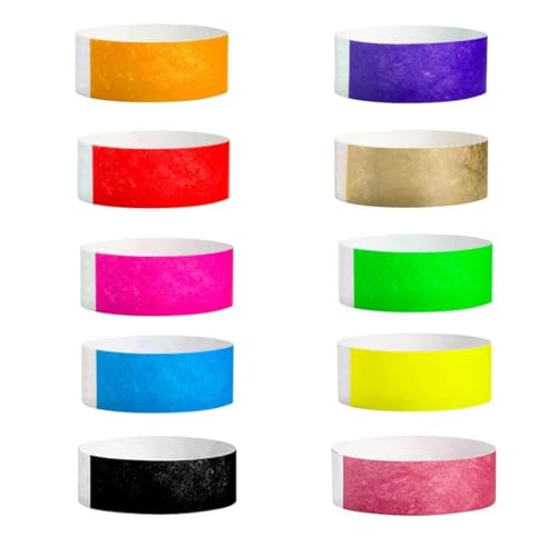 WEZCHUGHAOL Comfortable Tear Resistant Paper Bracelets - 100-Count 10 Color Variety Pack of Wristbands for Concerts, Festivals, Parties - ID Wrist Bands for Admission and Identification