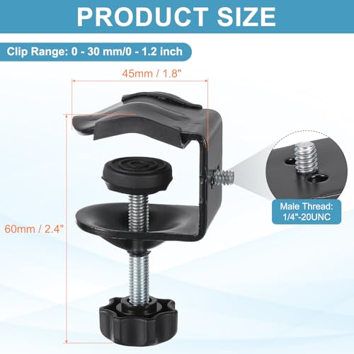 PATIKIL Metall Universelle C-Klemme Hochleistungs-G-Klemmenbasis Mit 1/4 Männlichem Gewinde 0-30 mm Klemmbereich Ständer Montagezubehör Schrank Für Schreibtischhalterung Rohr Schwarz