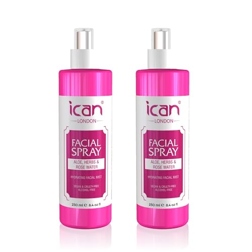 Ican London Hydrating Facial Mist Spray with Aloe, Herbs & Rose Water, 2 x 250ml