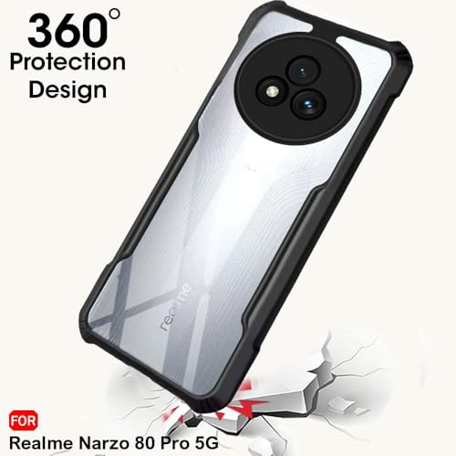 Image of TheGiftKart ShockProof Crystal Clear Back Cover Case for Realme Narzo 80 Pro 5G | 360 Degree Protection | Protective Design | Transparent Back Cover for Realme Narzo 80 Pro 5G (PC & TPU, Black Bumper)