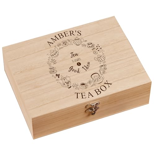 ukgiftstoreonline Personalised Tea Box Engraved With Tea Bag Holder With Quote