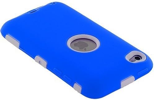 White Hard / Blue Skin Hybrid Case Cover compatible with Apple iPod Touch 4G, 4th Generation, 4th Gen 8GB / 32GB / 64GB