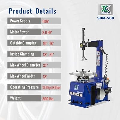 XK Single 2.0 Horsepower Tire Changer Wheel Changers Machine 580 with New Double Foot Pedal 110V with 12 Month Parts Replacement