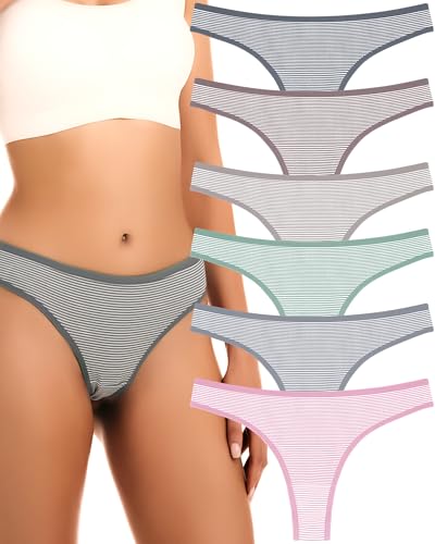 ANZERMIX Women's Breathable Cotton Thong Panties Pack of 6