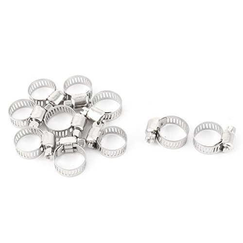 Aexit Stainless Steel Clamps Adjustable Worm Gear Tube Pipe Fitting Clip Hose Clamp Silver Tone 10-16mm Dia Strap Clamps 10 Pcs