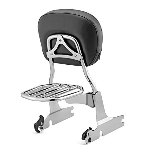 Wsays Standard Height Chrome Passenger Backrest Sissy Bar And Luggage Rack W/Large Backrest Pad Compatible With Harley Softail Heritage Springer Classic Flst, Flstc, Flsts, Flstsc #TOP2