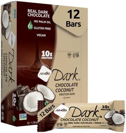 NuGo Dark, Coconut, 10g Vegan Protein Bar, Gluten Free, 12 Count