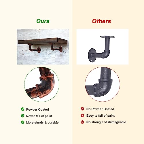 MLOQI Heavy Duty Scaffold Board Shelf Brackets 4 Pack - Industrial Pipe Wall Mount (Red Copper, 14 cm/5.5 Inches) - Image 4