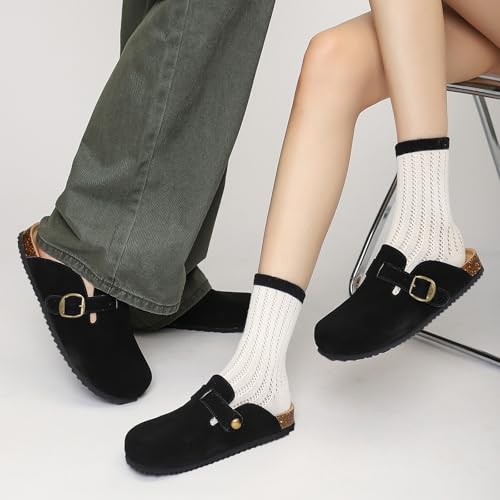 Image of ZUSERIS Suede Clogs for Women Men Wide Width Leather Mules