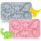 2 Pack Dinosaur Molds Silicone 6 Cavity 3D Dinosaur Themed Baking Mould Tray DIY Baking Tool for Kid's Cartoon Dino Chocolate Cake Topper Dessert Mousse Pastry Handmade Soap Crayons