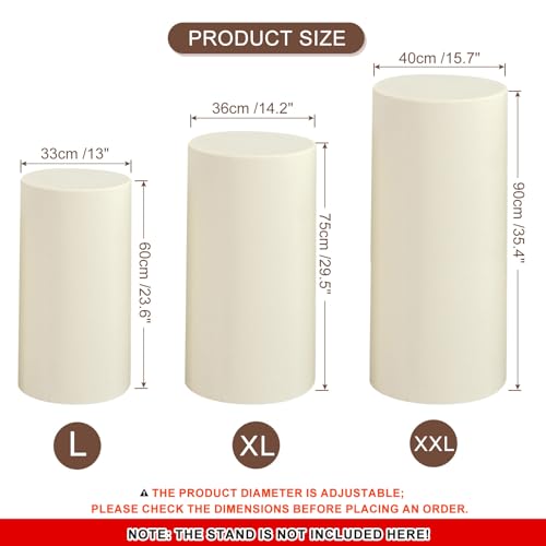 Miniatura 2 de Sourcing Map Juego De 3 Fundas De Soporte De Elastano Cilíndrico Beige Para Decoración De Fiestas, Bodas, Cumpleaños, Solo Contiene Cubiertas Cilíndricas Tela Elástica, Grande