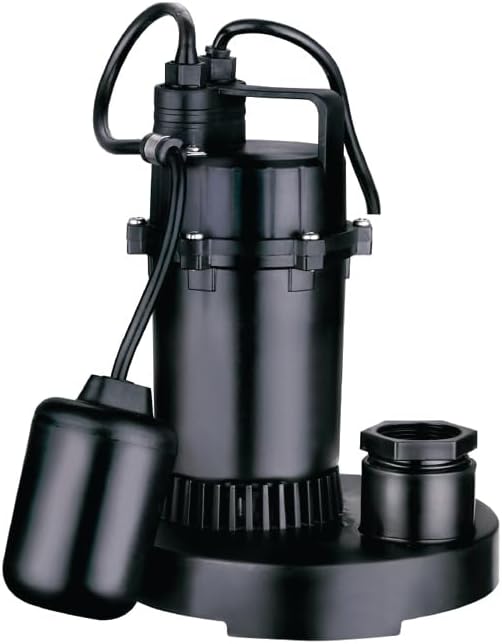 Leo Pump Thermoplastic Sump Pump with Top Suction Design, Vertical Float Switch, and Corrosion-Resistant Construction - Ideal for 14" Basins - Includes 1-1/2 NPT Discharge & Adapter, 1/3HP 115V/60HZ