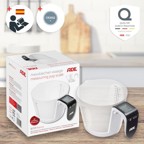 ADE Báscula de cocina digital | vaso medidor con balanza en el mango | alta precisión | jarra para medir | peso de cocina | 1 litro y 3 kilos - imagen 7