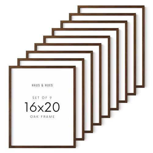 HAUS AND HUES Walnut Wood 16x20 Picture Frames - Set of 9, Classic Natural Frames for Gallery Walls