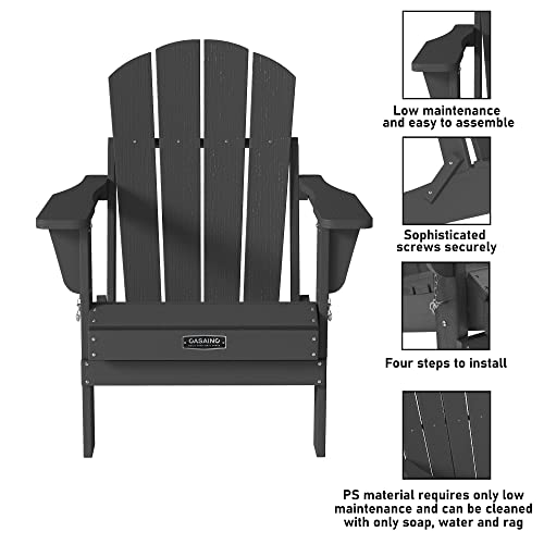 Casainc Folding Patio Adirondack Chair Lawn Garden Chair Backyard Porch Weather Resistant Outdoor Deck Chair, Widened Armrests 4.7 Inches, Load Capacity Of 380 Lbs Gray #TOP6