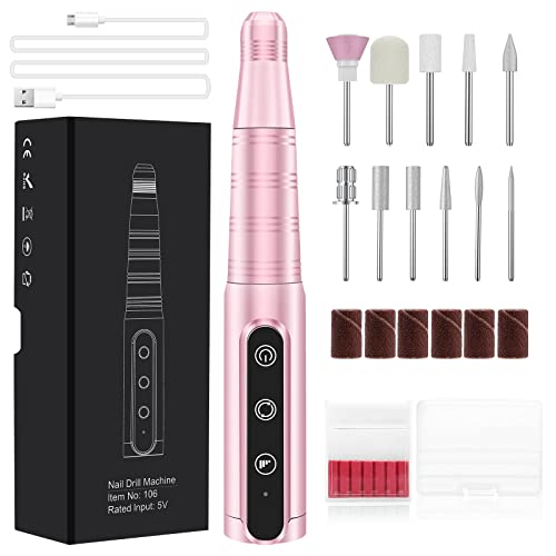 WakeDream Ponceuse pour Ongles Professionnelle 35000 RPM Portable Rechargeable, 11 en 1 Lime à ongles électrique professionnelle, Puissante et Silencieuse, set de pédicure, set de manucure (Rose) Cover