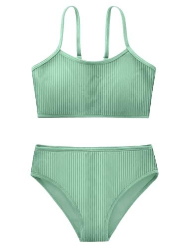 Girl's 2 Piece Swimsuit Solid Spaghetti Strap Bikini Sets Beach Bathing Suit Swimwear for Teen Kids