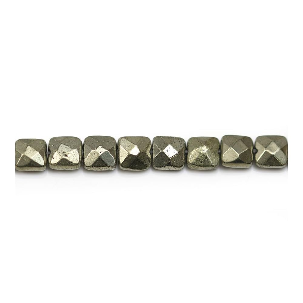 Piedra de pirita natural con corte chekar geométrico y acabado dorado de 10 mm 2
