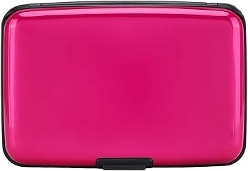 RFID Blocking Credit Card Protector Aluminum ID Case Hard Shell Business Card Holders Metal Wallet for Men or Women Pack of 1 Pink