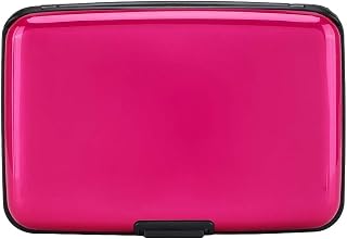 RFID Blocking Credit Card Protector Aluminum ID Case Hard Shell Business Card Holders Metal Wallet for Men or Women (Pack of 1) (Pink)