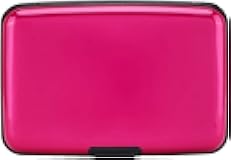 RFID Blocking Credit Card Protector Aluminum ID Case Hard Shell Business Card Holders Metal Wallet for Men or Women (Pack of 1) (Pink)