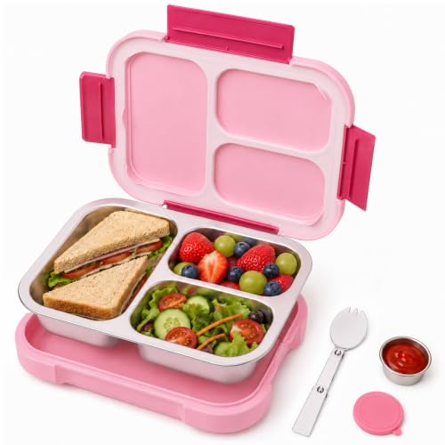 Image of Bugucat Stainless Steel Lunch Box Kids, Leakproof Metal Bento Box 950ml
