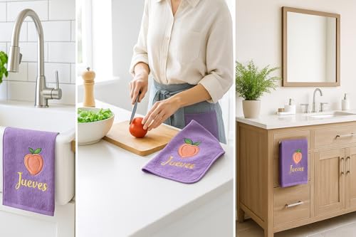 Miniatura 3 de Genérico Paños De Cocina 100 Algodón 6 Unidades, 50 50 Cm Bordados Con Días De La Semana Paños Absorbentes Y Duraderos Para Hogar Y Cocina