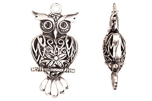 www.Beadingsupplys.com pendant, antique-silver plated night watch owl crystal setting 56mmx25.8mm