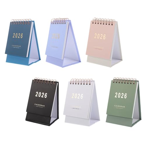 SHOWERORO 6個年ミニデスクカレンダー 厚手紙製の折りたたみ式スタンド型月間 日別プランナー 卓上用メモ兼用英語版スケジュール管理ツール