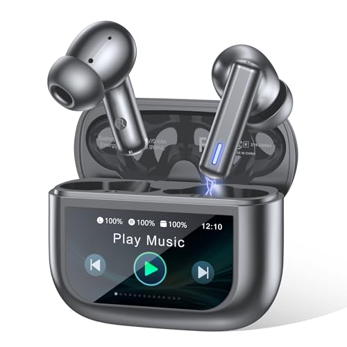 Wireless Earbuds, Bluetooth 5.3 Headphones Bass Stereo, Active Noise Cancelling with Touchscreen Charging Case, AI Clear Calls, 40H Playtime for Sports & Working, for iPhone/Android - Ebony Black