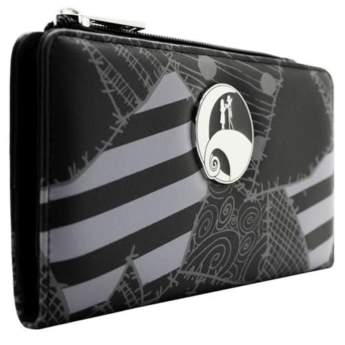 Nightmare Before Christmas Jack & Sally Patches Cartera Clutch Bolsillo para Monedas & Tarjetero, Negro
