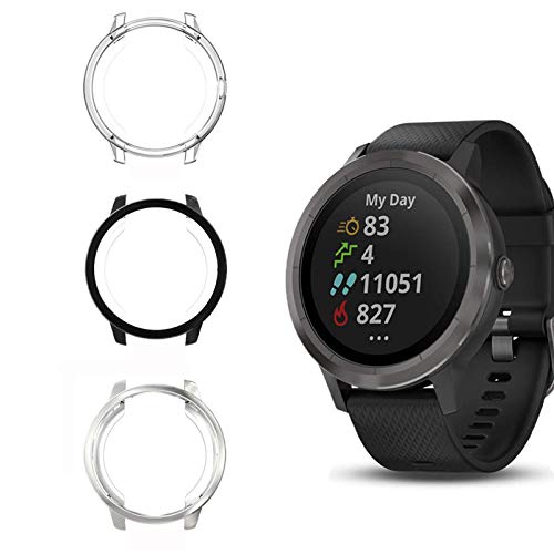 vivoactive 3 Protector Case,JZK Soft TPU Plated Screen Protector Cover Scratch-Proof All-Around Screen Cover Bumper Shell [Scratch-Proof] for vivoactive 3,Black+Clear+Silver