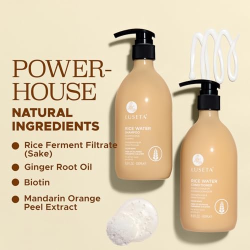 Luseta Rice Water Shampoo and conditioner Set Strengthening & Nourishing Revitalizes Shine for All Hair Types Hydrating & Frizz Control for Women and Men 16.9oz*2 - Thumbnail 6