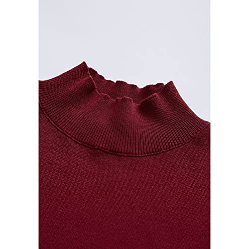 Image of CHICWISH Women's Mock Neck Satin Spliced Bubble Sleeves Knit Top