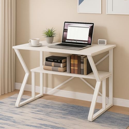 Image of Amazon Brand - Solimo Bonny Desk | DIY Study Table | Laptop Desk for Home & Office | Multipurpose K-Leg Table for Students, Work from Home, Study & Writing, White - DIY.