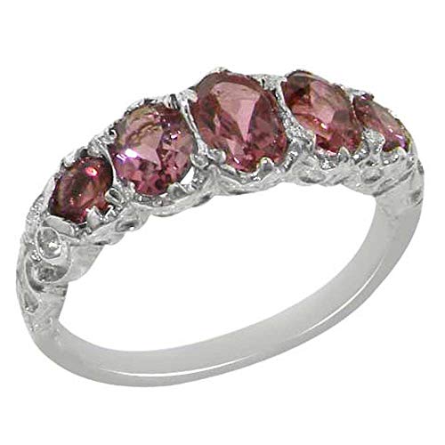 925 Sterling Silver Real Genuine Pink Tourmaline Womens Band Ring