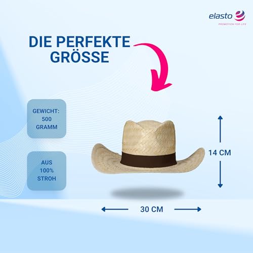 Strohhut ’Texas’ Unisex - Vielseitiger Sonnenhut für Damen und Herren - stylischer Cowboyhut mit Klettverschlussband als Hingucker - Perfekt für Garten, Strand und Urlaub, Farbe:natur/braun