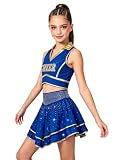 XUNZOO Mädchen Cheerleading Outfit Für Stücke Anzüge Musik Tanzanzug Kleid Blau 146-152