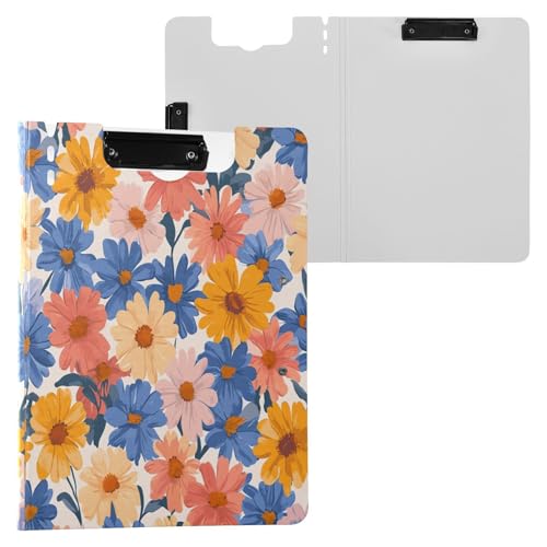 JUMBEAR Hermoso portapapeles de pétalos coloridos A4 con clips dobles, tablero plegable con tapa, organizador personal ligero adecuado para hospitales, oficinas, escuelas, negocios, suministros de