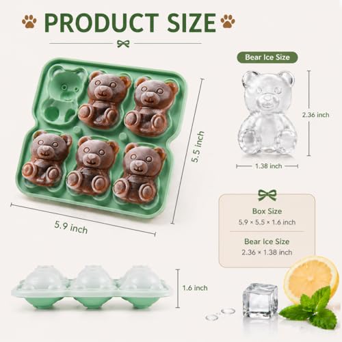 Bear Ice Cube Tray Mold - 3D Bear Shape Ice Cube Trays, Cute Ice Cube Molds for Whiskey Bourbon, 4-Hole Large Fun Shapes Ice Cube Trays, Funny Gifts for Animals Lovers Women Men by Nerien - Image 2