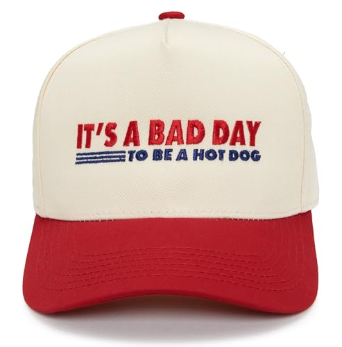 Two Tone Vintage Snapback Hat - Its A Bad Day to Be A Hot Dog - Red/Beige