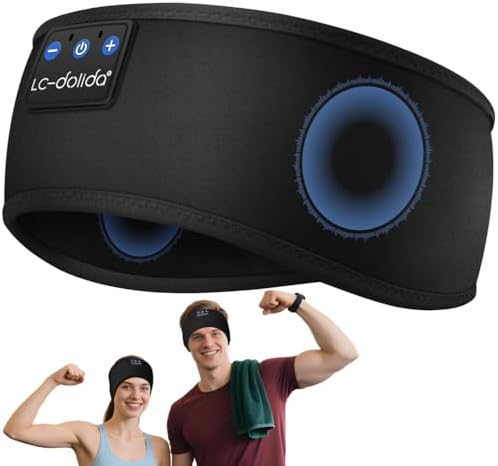 LC-dolida Schlafkopfhörer Stirnband Bluetooth,Super Weiche Sleep Headphones Sportskopfhörer für Männer und Frauen,Stirnband Kopfhörer mit Mikrofonen für Training,Joggen,Yoga
