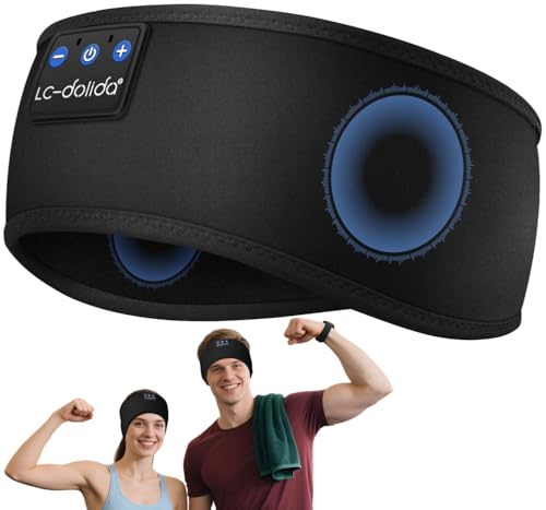 LC-dolida Bandeau Bluetooth Écouteurs Casque de Sommeil,Cadeaux pour Homme Femme,Les Mains Libres, Casque Dormir Doux avec Ultra-Fins HD Stéréo pour...